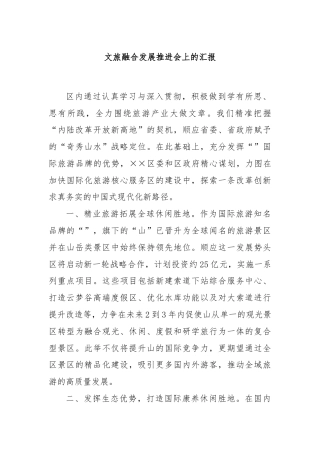 文旅融合发展推进会上的汇报