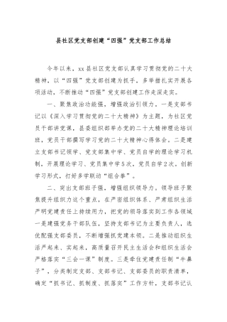 县社区党支部创建“四强”党支部工作总结