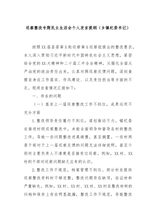 巡察整改专题民主生活会个人发言提纲（乡镇纪委书记）