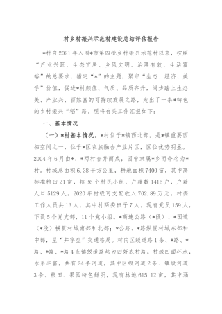 村乡村振兴示范村建设总结评估报告