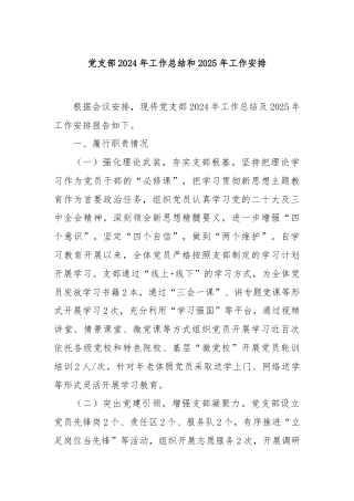 党支部2024年工作总结和2025年工作安排