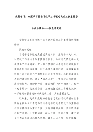 党组学习：专题学习贯彻习近平总书记对民政工作重要指示批示精神——民政部党组