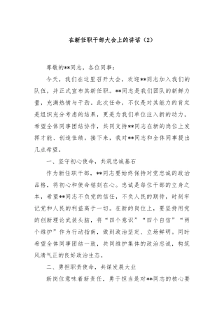 在新任职干部大会上的讲话（2）