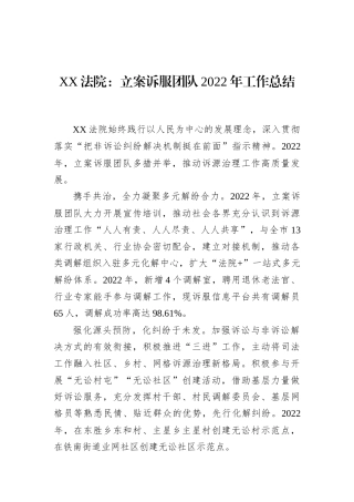 XX法院：立案诉服团队2022年工作总结（20221215）