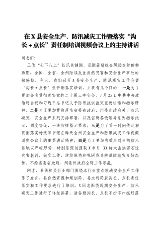 在X县安全生产、防汛减灾工作暨落实“沟长+点长”责任制培训视频会议上的主持讲话