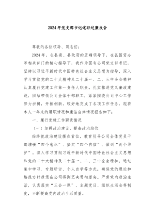 2024年党支部书记述职述廉报告