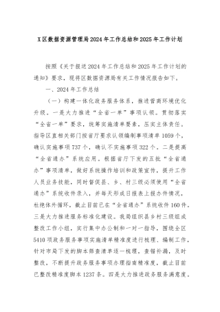 X区数据资源管理局2024年工作总结和2025年工作计划