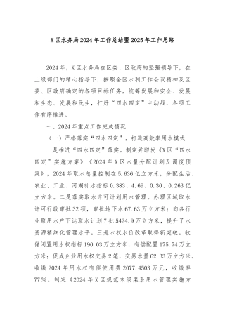 X区水务局2024年工作总结暨2025年工作思路