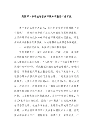 某区深入推进破坏营商环境专项整治工作汇报