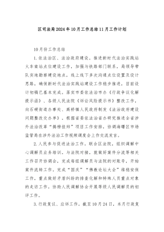 区司法局2024年10月工作总结11月工作计划