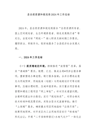 县自然资源和规划局2024年工作总结