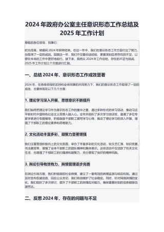 2024年政府办公室主任意识形态工作总结及2025年工作计划