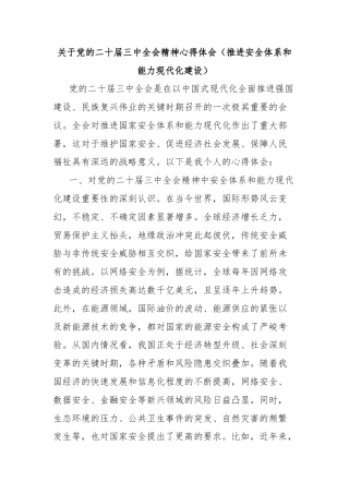 关于党的二十届三中全会精神心得体会（推进安全体系和能力现代化建设）