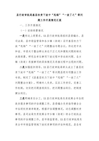 县行政审批局基层权责下放中“甩锅”“一放了之”等问题工作开展情况汇报
