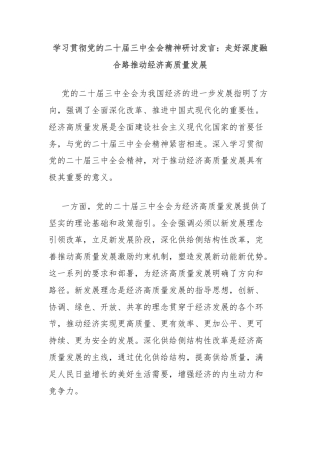 学习贯彻党的二十届三中全会精神研讨发言：走好深度融合路推动经济高质量发展