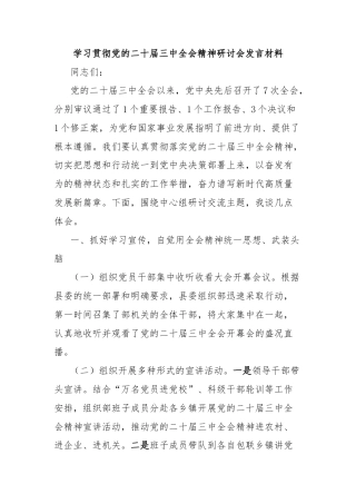 学习贯彻党的二十届三中全会精神研讨会发言材料