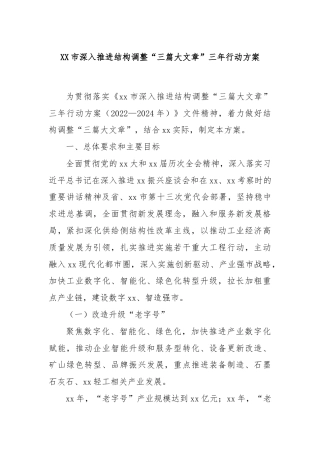 XX市深入推进结构调整“三篇大文章”三年行动方案