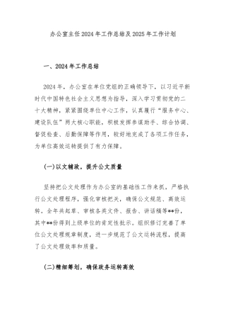 办公室主任2024年工作总结及2025年工作计划