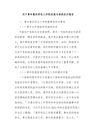 关于青年意识形态工作的发展与深刻启示报告