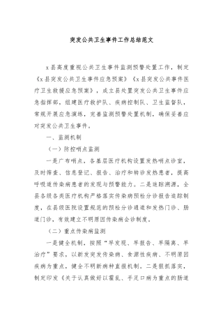突发公共卫生事件工作总结范文