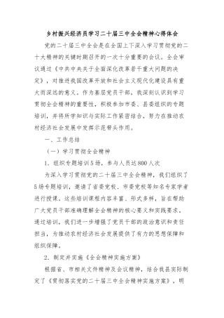 乡村振兴经济员学习二十届三中全会精神心得体会