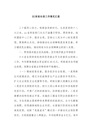 XX财政社保工作情况汇报