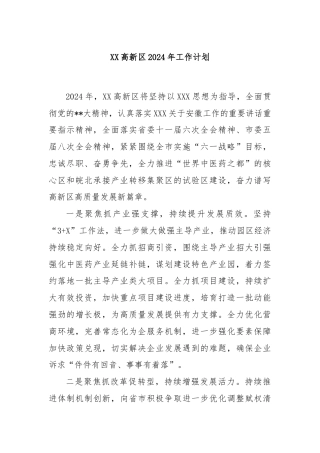 XX高新区2024年工作计划