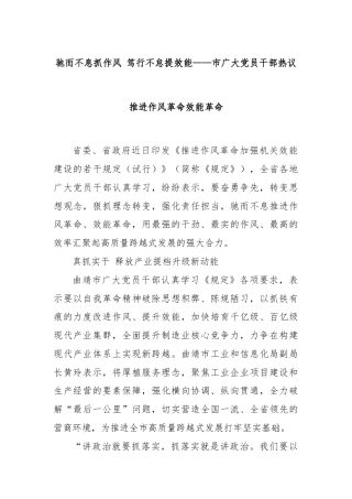 驰而不息抓作风 笃行不怠提效能——市广大党员干部热议推进作风革命效能革命