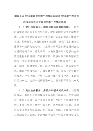 国有企业2024年意识形态工作情况总结及2025年工作计划