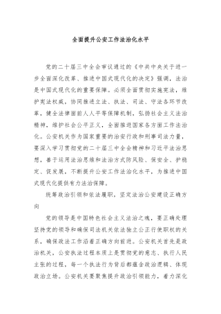 全面提升公安工作法治化水平