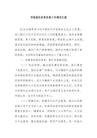 市级园区改革发展工作情况汇报