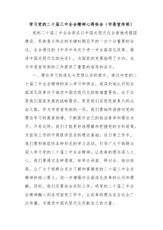 学习党的二十届三中全会精神心得体会（市委宣传部）