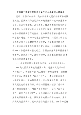 正科级干部学习党的二十届三中全会精神心得体会