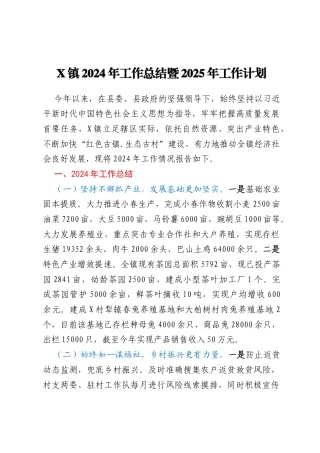 X镇2024年工作总结暨2025年工作计划