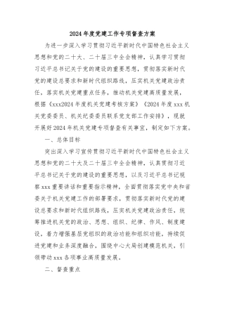 2024年度党建工作专项督查方案