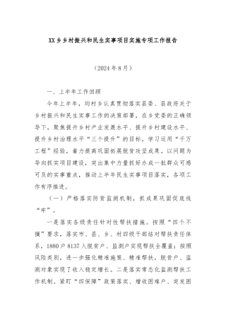 XX乡乡村振兴和民生实事项目实施专项工作报告