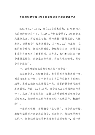 夯实组织建设强化服务职能促进商会建设健康发展