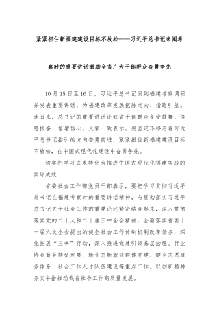紧紧扭住新福建建设目标不放松——习近平总书记来闽考察时的重要讲话激励全省广大干部群众奋勇争先