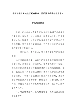全面加强自身建设以更高标准、更严要求推进纪检监察工作高质量发展