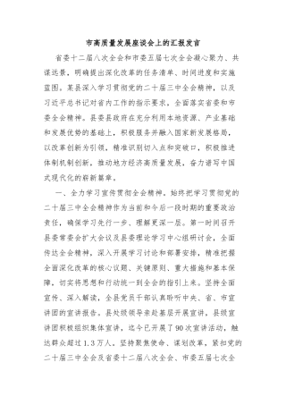 市高质量发展座谈会上的汇报发言