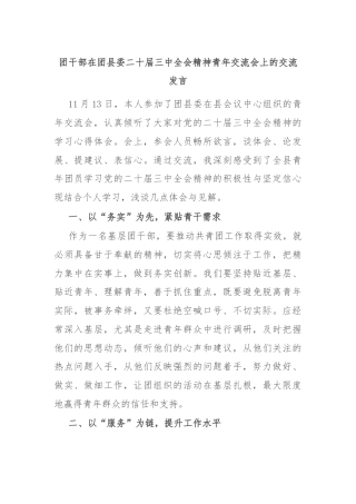 团干部在团县委二十届三中全会精神青年交流会上的交流发言