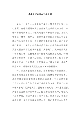 县委书记座谈会汇报提纲