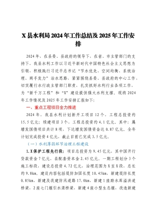 X县水利局2024年工作总结及2025年工作安排