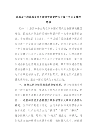 地质局工程地质处处长学习贯彻党的二十届三中全会精神感悟