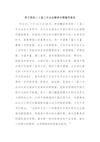 学习党的二十届三中全会精神专题辅导报告