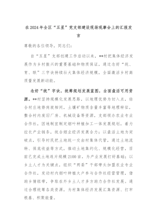 在2024年全区“五星”党支部建设现场观摩会上的汇报发言