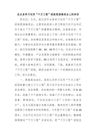 在全县学习运用“千万工程”经验现场推进会上的讲话