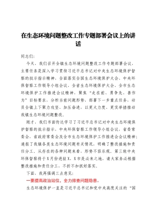 在生态环境问题整改工作专题部署会议上的讲话