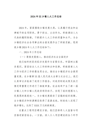 2024年XX乡镇人大工作总结