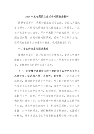 2024年度专题民主生活会对照检查材料